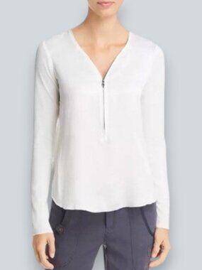 Go by Go Silk half zip mixed media top cream women's size S